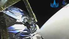 An engineering camera view of Mars as Tianwen-1 enters orbit, months ahead of the Zhurong rover landing attempt.